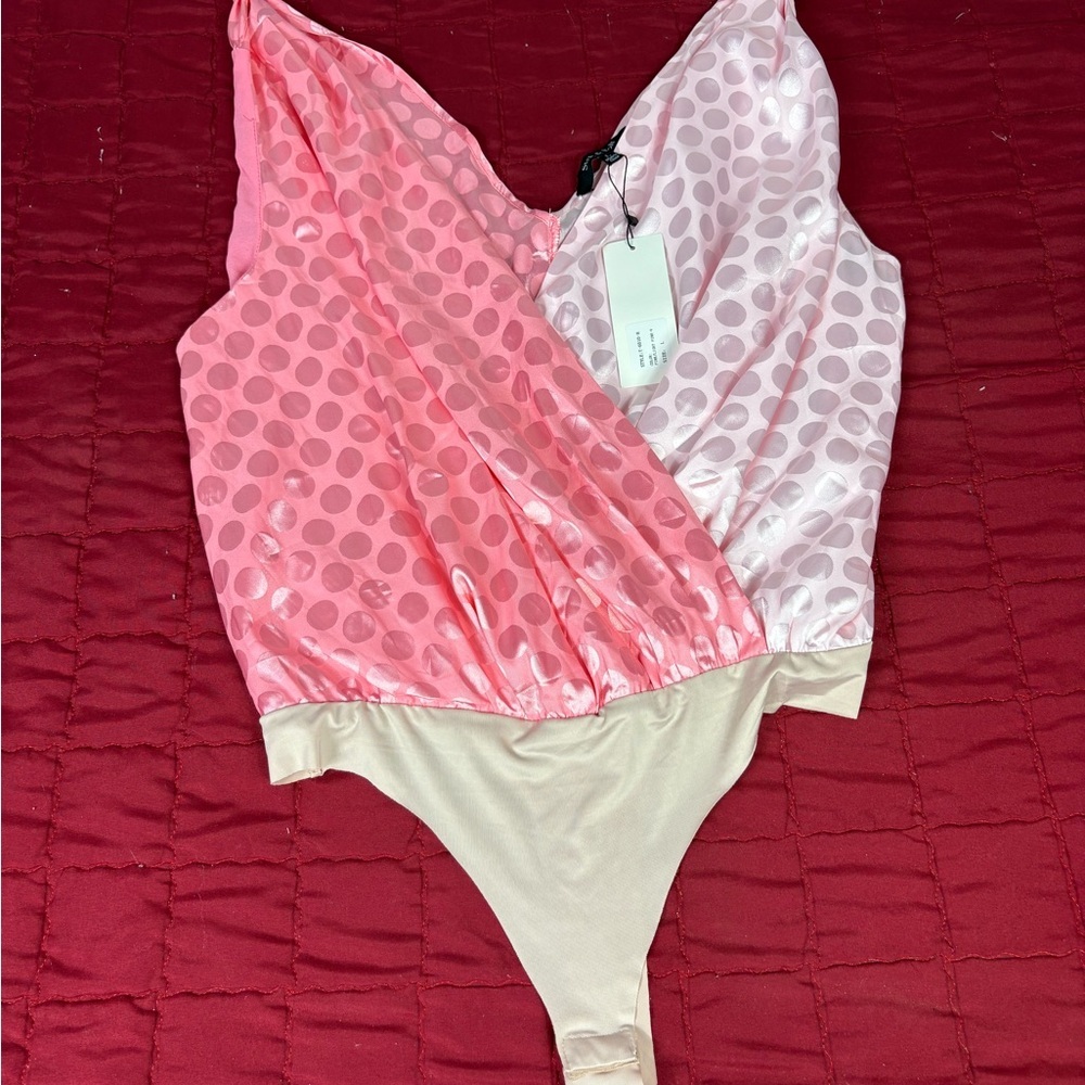 Pink and Cream Women's Bodysuit
